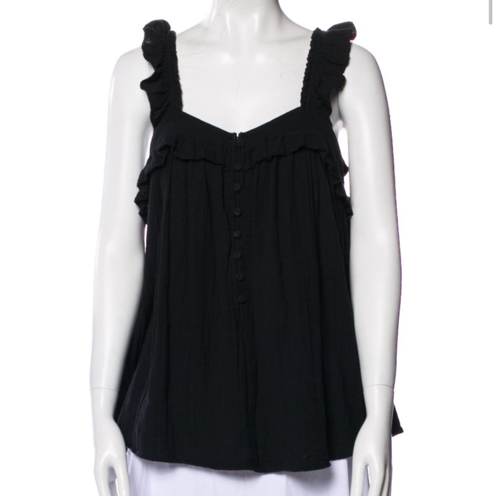 Apiece Apart Black Ruffle Strap Tank Top